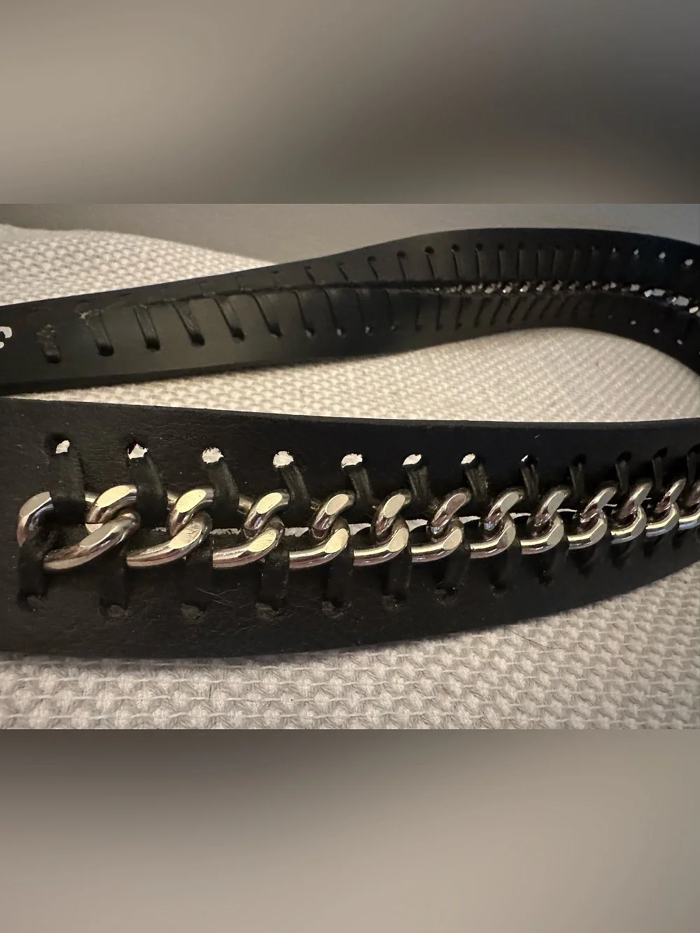 Hot Topic Black Chain Braided Vegan Leather Motorcycle Belt Buckle Size 34 NWOT
